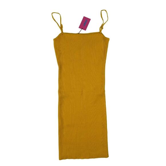 Edikted - Sleeveless Ribbed Bodycon Mini Dress in Mustard Yellow - Picture 1 of 3